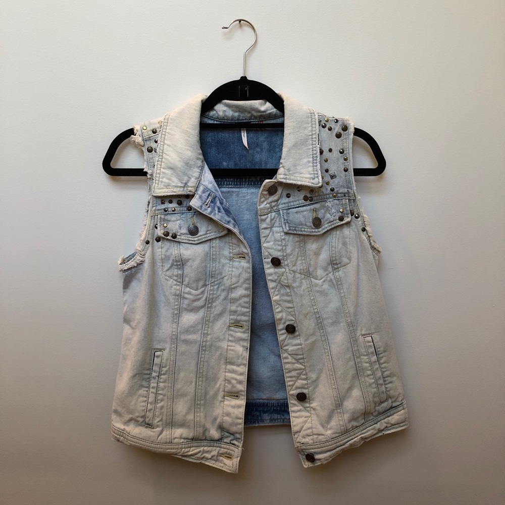 Studded Light Wash Jean Vest